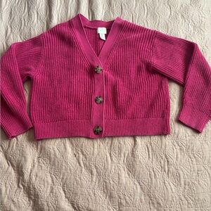 H&M Hot Pink Ribbed V-Neck Button Cardigan